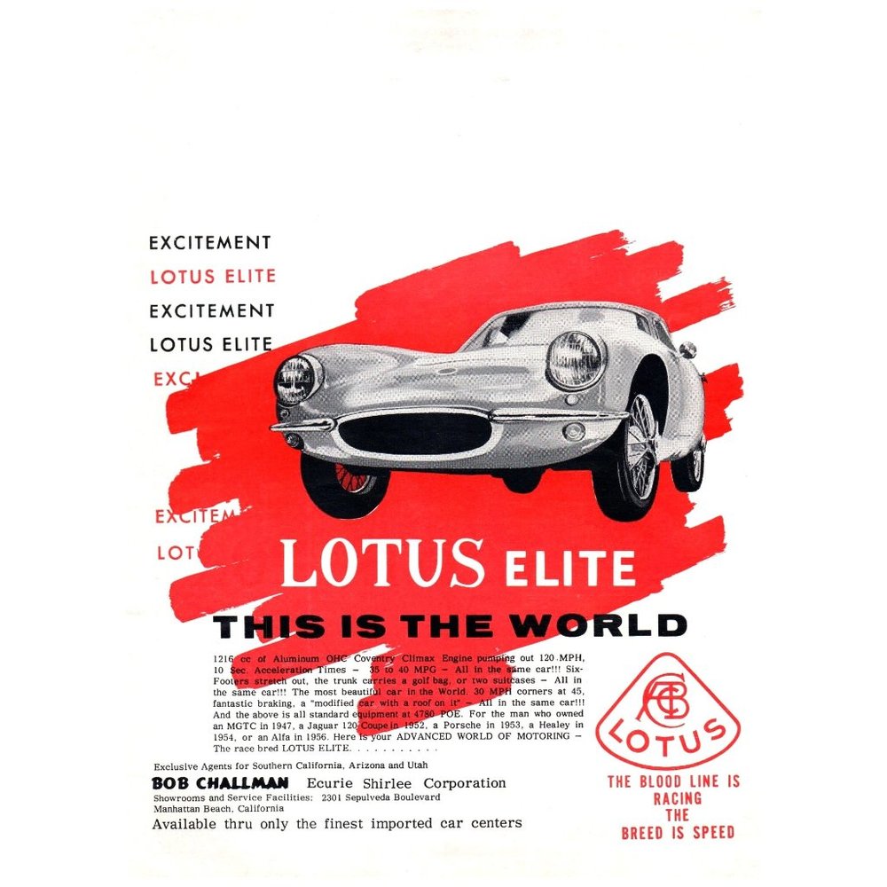 1963 Lotus Elite This is the World Vintage Print Ad Classic Car Wall Art Decor